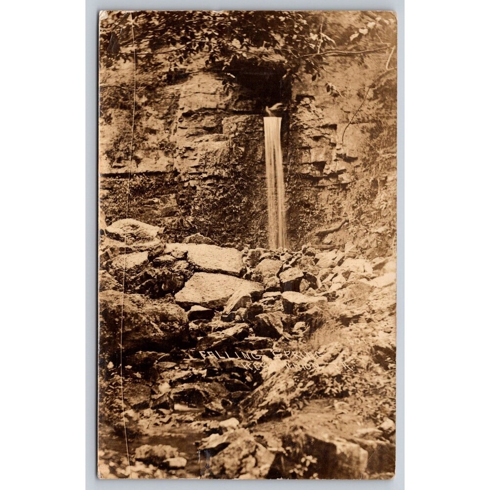1914 RPPC Falling Spring West Union Iowa Waterfall Postcard L.L. Cook Cancelled